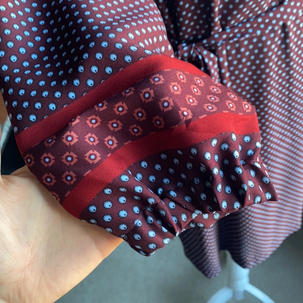 LOFT Burgundy Tie-Waist Dress (Size XS) - Picture 4 of 10